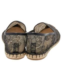 Pre Owned Valentino Black/Beige Leather And Lace Espadrilles Size 38