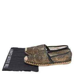 Pre Owned Valentino Black/Beige Leather And Lace Espadrilles Size 38