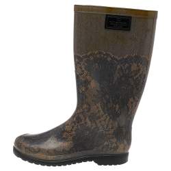 Pre Owned حذاء بوت مطر فالنتينو مطاط مطبوع دانتيل رصاصي مقاس 39