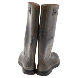 Pre Owned حذاء بوت مطر فالنتينو مطاط مطبوع دانتيل رصاصي مقاس 39