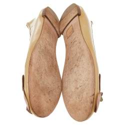 Pre Owned Valentino Beige Patent Leather Flower Embellished Ballet Flats Size 39