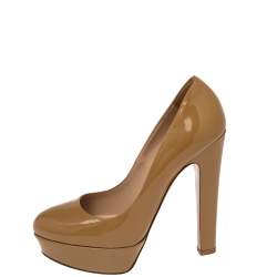 Valentino Beige Patent Leather Platform Pumps Size 39.5