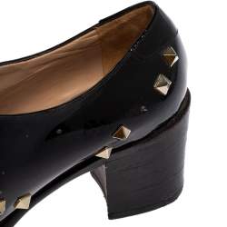 Pre Owned Valentino Black Patent Leather Rockstud Oxfords Size 38