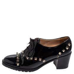 Pre Owned Valentino Black Patent Leather Rockstud Oxfords Size 38