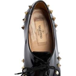 Pre Owned Valentino Black Patent Leather Rockstud Oxfords Size 38