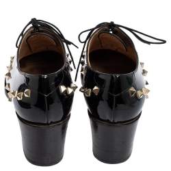 Pre Owned Valentino Black Patent Leather Rockstud Oxfords Size 38
