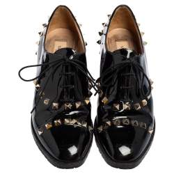 Pre Owned Valentino Black Patent Leather Rockstud Oxfords Size 38