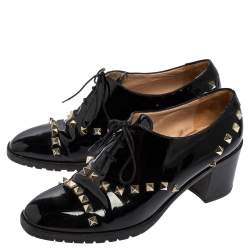 Pre Owned Valentino Black Patent Leather Rockstud Oxfords Size 38