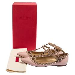 Valentino Pink Patent Leather Rockstud Caged Ballet Flats Size 39.5