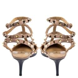 Pre Owned Valentino Pink/Navy Blue Leather Rockstud Strappy Sandals Size 40