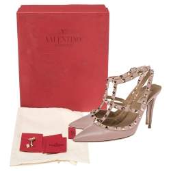 مملوكة مسبقًا Valentino Pink Leather Rockstud Pointed Toe Ankle Strap Sandals Size 39