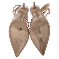 مملوكة مسبقًا Valentino Pink Leather Rockstud Pointed Toe Ankle Strap Sandals Size 39