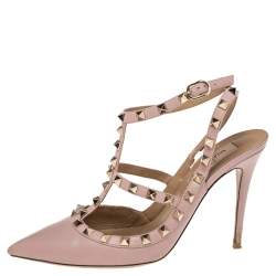 مملوكة مسبقًا Valentino Pink Leather Rockstud Pointed Toe Ankle Strap Sandals Size 39