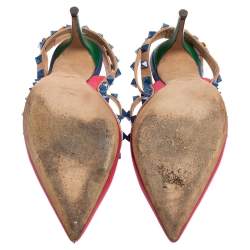 Pre Owned صندل فالنتينو روكستد جلد متعدد الألوان مرصع روكستد مقدمة مدببة مقاس 37.5 