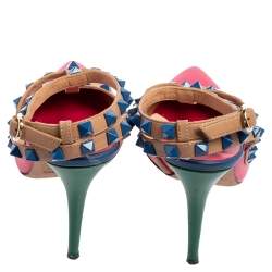 Pre Owned صندل فالنتينو روكستد جلد متعدد الألوان مرصع روكستد مقدمة مدببة مقاس 37.5 
