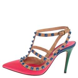 Pre Owned صندل فالنتينو روكستد جلد متعدد الألوان مرصع روكستد مقدمة مدببة مقاس 37.5 