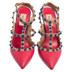 Pre Owned صندل فالنتينو روكستد جلد متعدد الألوان مرصع روكستد مقدمة مدببة مقاس 37.5 