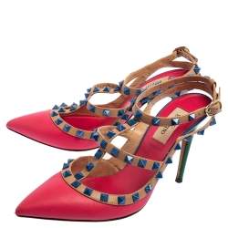 Pre Owned صندل فالنتينو روكستد جلد متعدد الألوان مرصع روكستد مقدمة مدببة مقاس 37.5 