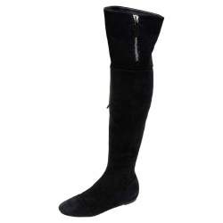 Pre Owned Valentino Black Suede Over the Knee Boots Size 38.5