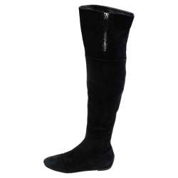 Pre Owned Valentino Black Suede Over the Knee Boots Size 38.5