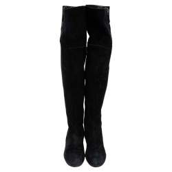 Pre Owned Valentino Black Suede Over the Knee Boots Size 38.5