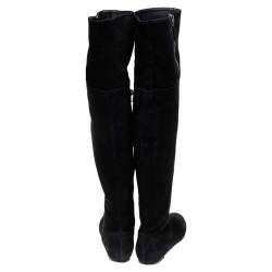 Pre Owned Valentino Black Suede Over the Knee Boots Size 38.5