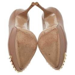 مملوكة مسبقًا Valentino Beige Leather Studded Cap Toe Platform Pumps Size 37