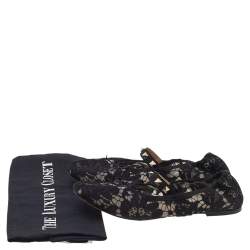 Pre Owned Valentino Black Lace Rockstud Mary Jane Ballet Flats Size 37.5