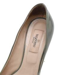 Pre Owned Valentino Olive Green Patent Leather Platform Peep Toe Pumps Size 35