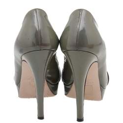 Pre Owned Valentino Olive Green Patent Leather Platform Peep Toe Pumps Size 35