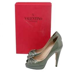 Pre Owned Valentino Olive Green Patent Leather Platform Peep Toe Pumps Size 35