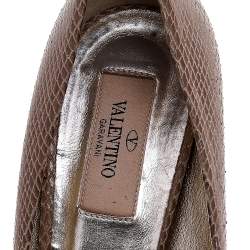 Valentino Beige Snakeskin Embossed Leather Peep Toe Pumps Size 37.5