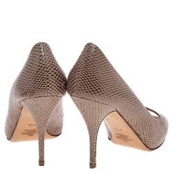 Valentino Beige Snakeskin Embossed Leather Peep Toe Pumps Size 37.5