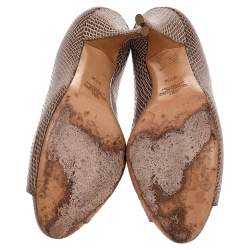 Valentino Beige Snakeskin Embossed Leather Peep Toe Pumps Size 37.5