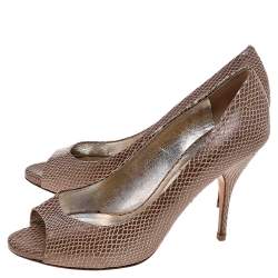 Valentino Beige Snakeskin Embossed Leather Peep Toe Pumps Size 37.5