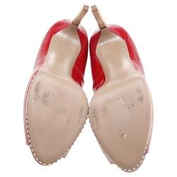 Valentino Red Patent Leather Studded Heel Peep Toe Platform Pumps Size 41