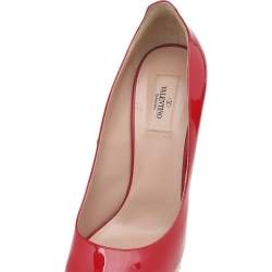 Valentino Red Patent Leather Studded Heel Peep Toe Platform Pumps Size 41