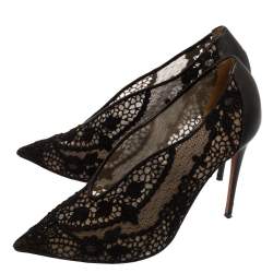 Valentino Black Lace And Mesh Fusion Pointed Toe Pumps Size 37