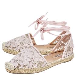 Pre Owned صندل فلات إسبادريل فالنتينو دانتيل وردي بحزام للكاحل مقاس 37