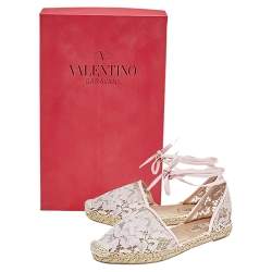 Pre Owned صندل فلات إسبادريل فالنتينو دانتيل وردي بحزام للكاحل مقاس 37