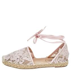 Pre Owned صندل فلات إسبادريل فالنتينو دانتيل وردي بحزام للكاحل مقاس 37