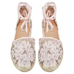 Pre Owned صندل فلات إسبادريل فالنتينو دانتيل وردي بحزام للكاحل مقاس 37