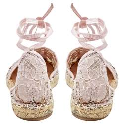 Pre Owned صندل فلات إسبادريل فالنتينو دانتيل وردي بحزام للكاحل مقاس 37