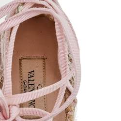 Pre Owned صندل فلات إسبادريل فالنتينو دانتيل وردي بحزام للكاحل مقاس 37