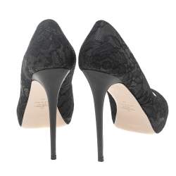 Pre Owned Valentino Black Lace Peep Toe Platform Pumps Size 40