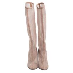 Pre Owned Valentino Beige Mesh and Lace Knee Length Boots Size 40