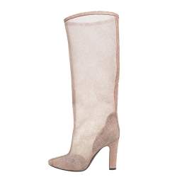 Pre Owned Valentino Beige Mesh and Lace Knee Length Boots Size 40