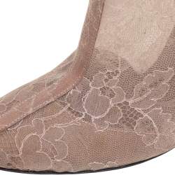 Pre Owned Valentino Beige Mesh and Lace Knee Length Boots Size 40