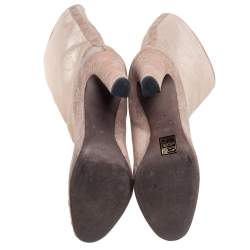 Pre Owned Valentino Beige Mesh and Lace Knee Length Boots Size 40