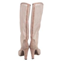 Pre Owned Valentino Beige Mesh and Lace Knee Length Boots Size 40